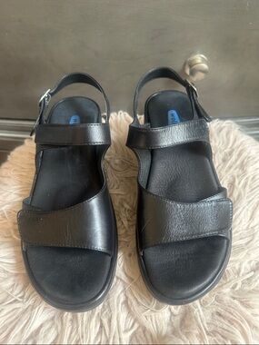 Wolky Black Leather Two-Strap Slingback Sandals